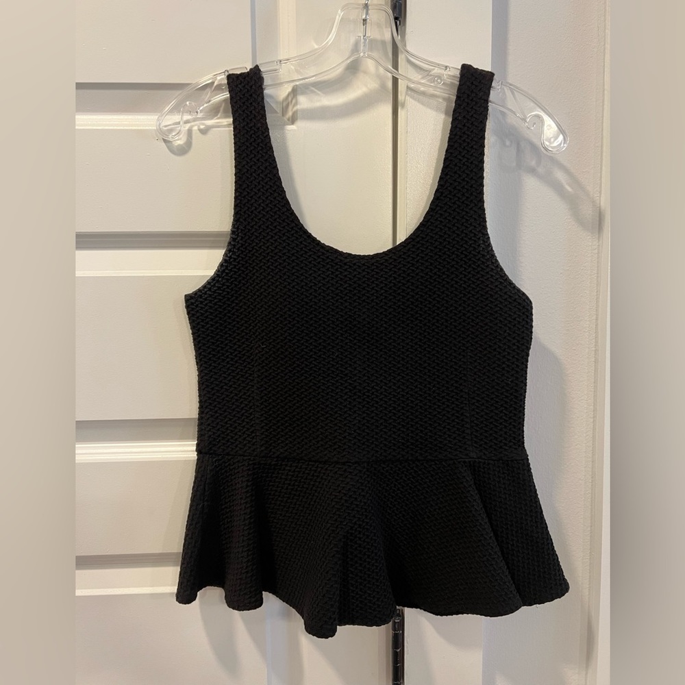 Black Anthropologie peplum waffle textured top